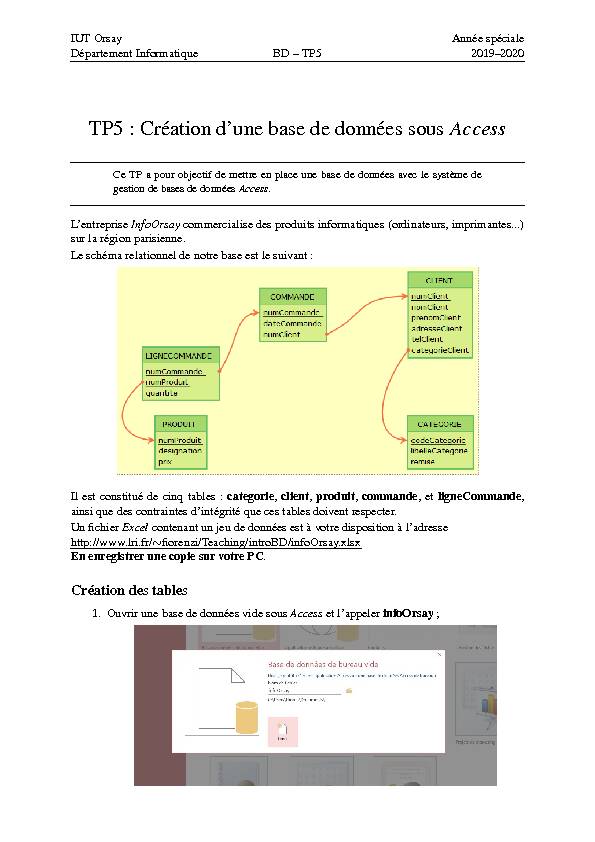 [PDF] TP5 : Création dune base de données sous Access