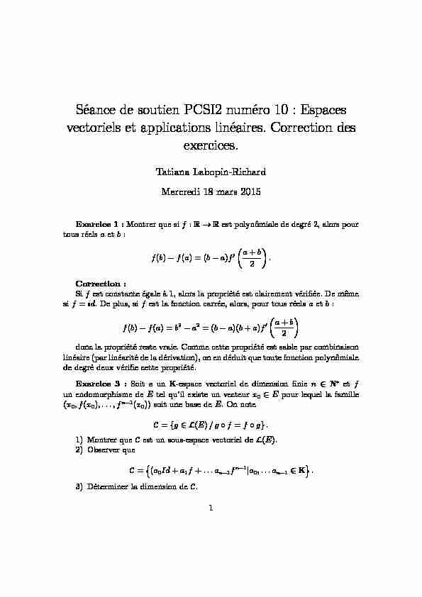 [PDF] Espaces vectoriels et applications linéaires Correction des exercices