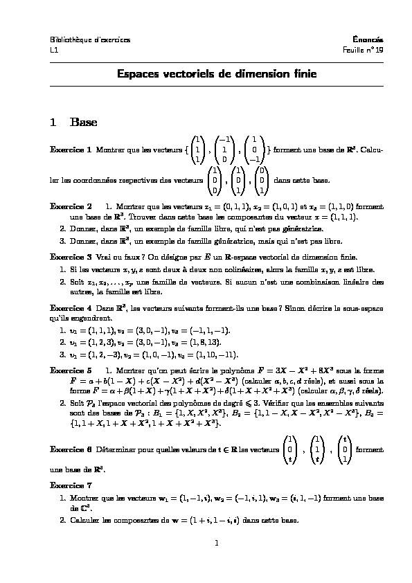 [PDF] Espaces vectoriels de dimension finie 1 Base