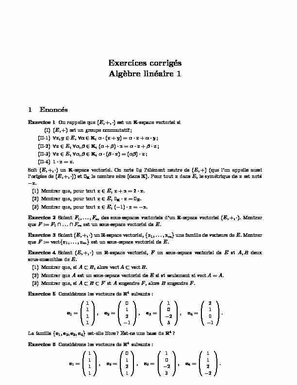 [PDF] Exercices corrigés Alg`ebre linéaire 1