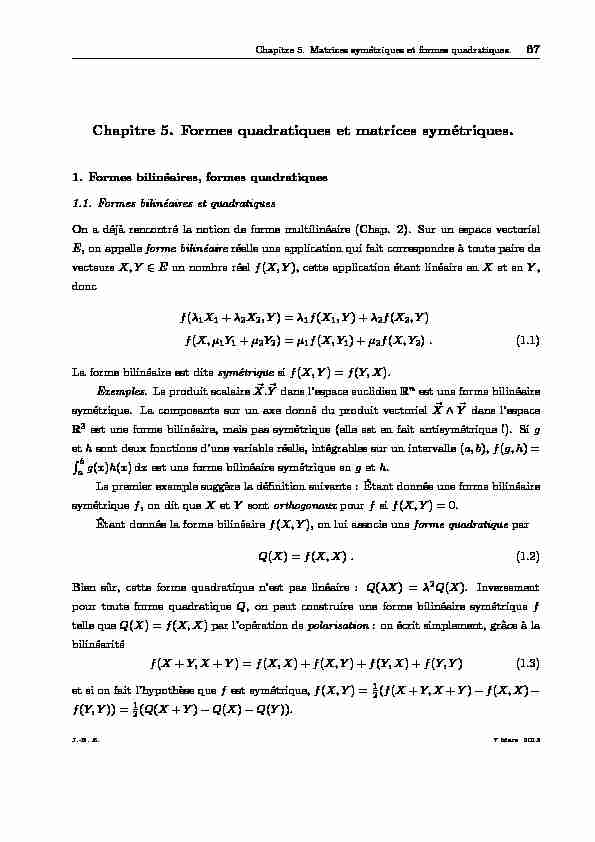 Chapitre 5. Formes quadratiques et matrices symétriques.