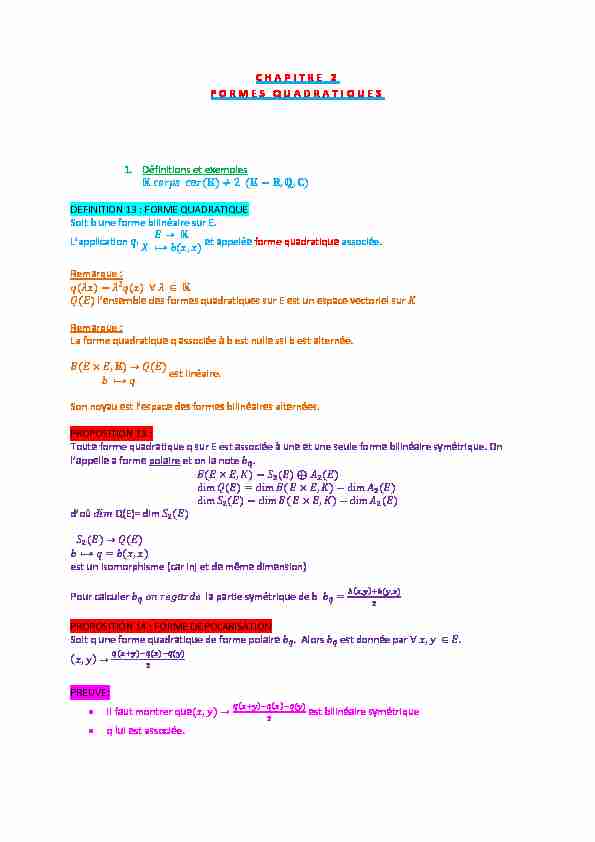 [PDF] FORMES QUADRATIQUES - Licence de mathématiques Lyon 1