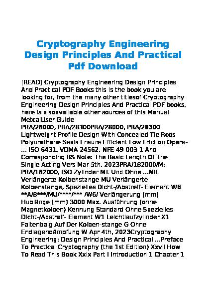 Cryptography Engineering Design Principles And Practical Pdf