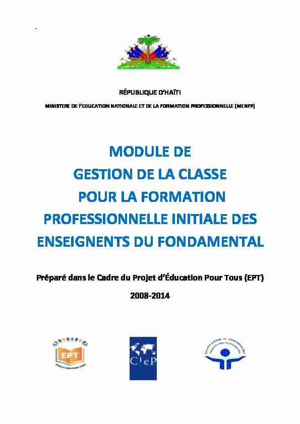 [PDF] MODULE DE GESTION DE LA CLASSE POUR LA FORMATION