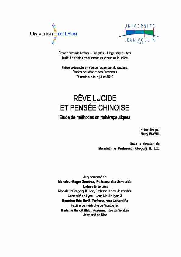 [PDF] RÊVE LUCIDE ET PENSÉE CHINOISE - Université Lyon 3