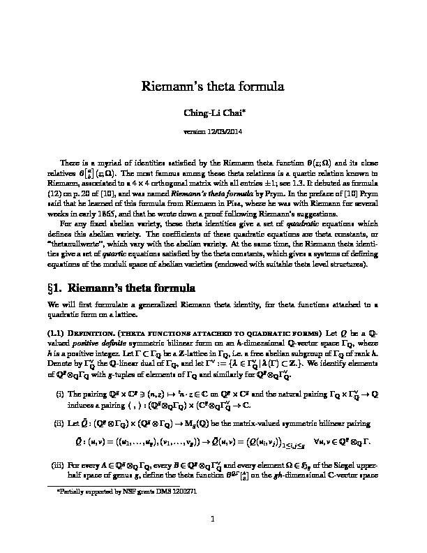 Riemann’s theta formula - University of Pennsylvania