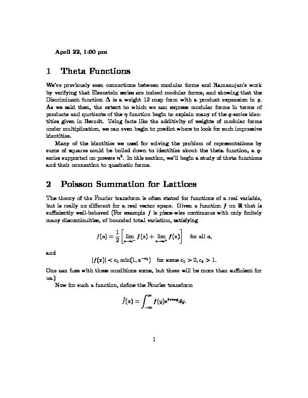 1 Theta Functions - Massachusetts Institute of Technology