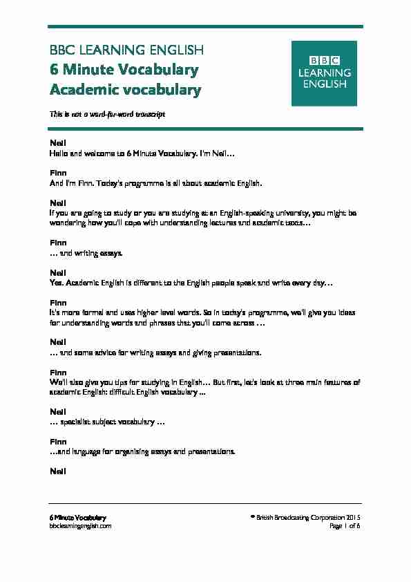 6 Minute Vocabulary - BBC LEARNING ENGLISH
