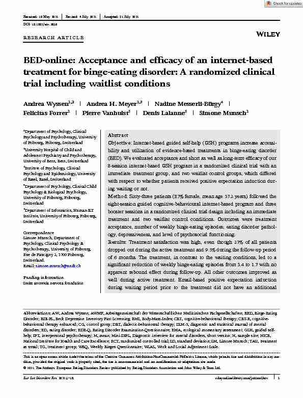 BED?online: Acceptance and efficacy of an internet?based treatment