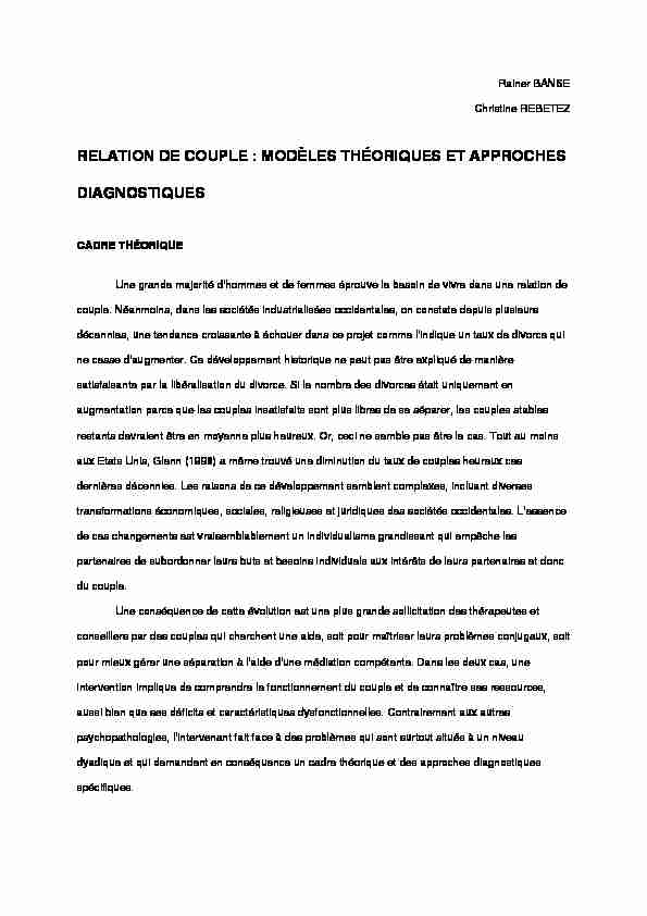 [PDF] RELATION DE COUPLE : MODÈLES THÉORIQUES ET