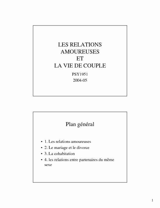 [PDF] LES RELATIONS AMOUREUSES ET LA VIE DE COUPLE Plan