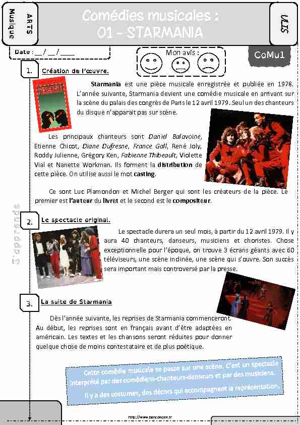 [PDF] Les comédies musicales : Starmania (01) - Bancs dEcole