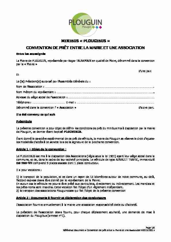 [PDF] CONVENTION DE PRÊT ENTRE LA MAIRIE ET UNE ASSOCIATION
