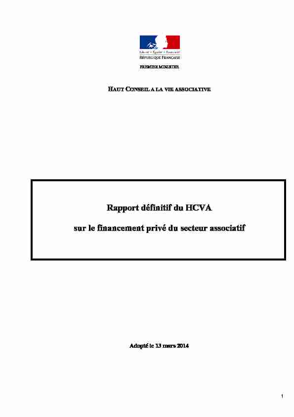 Rapport définitif du HCVA sur le financement privé du secteur