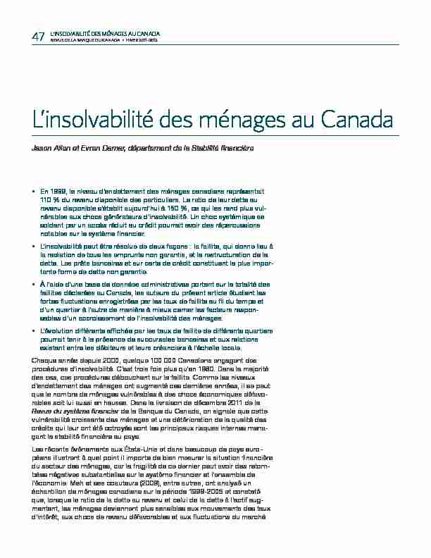 Linsolvabilité des ménages au Canada