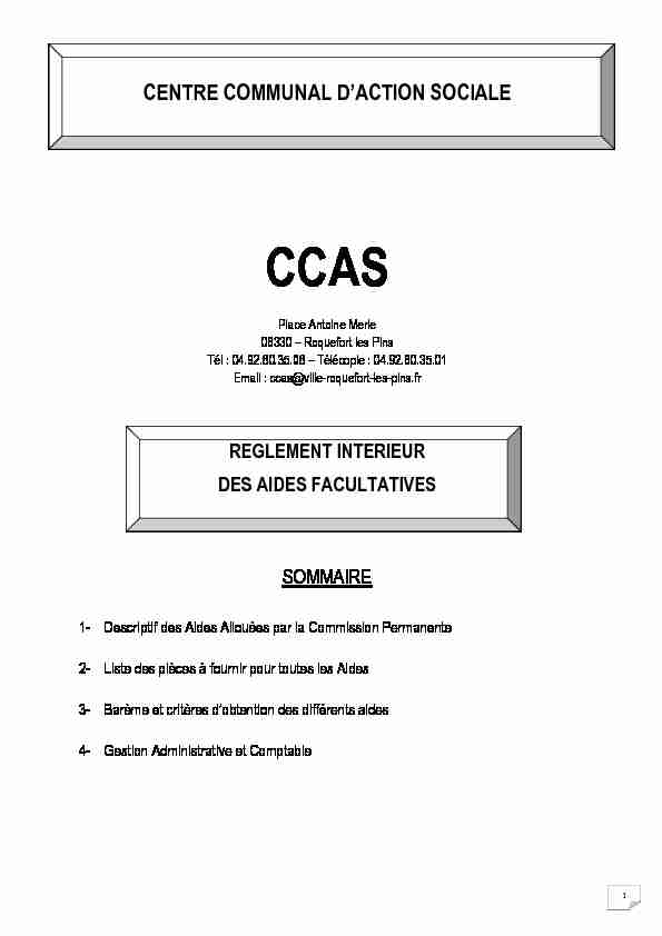 CCAS - Règlement interieur des aides facultatives
