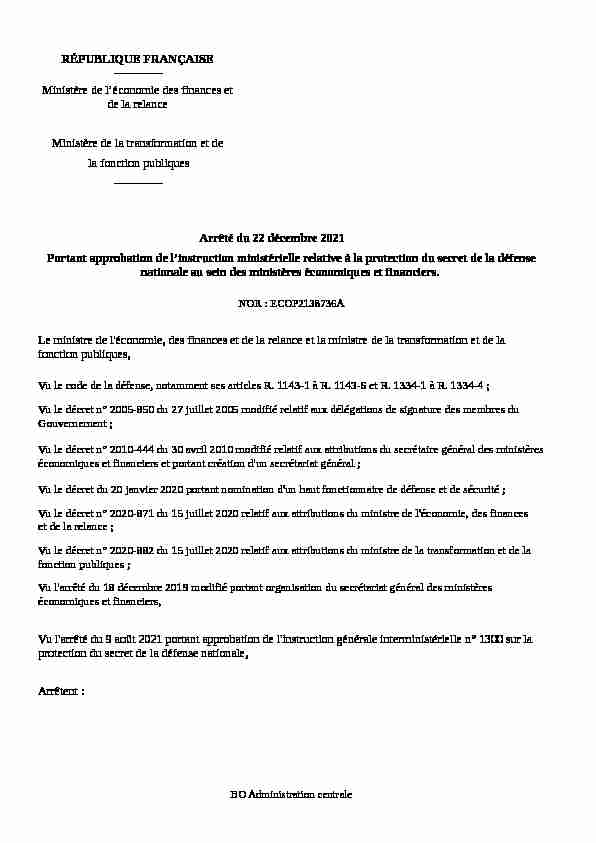 [PDF] RÉPUBLIQUE FRANÇAISE Ministère de léconomie des finances et