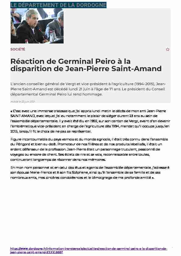 Réaction de Germinal PEIRO au décès de Gilles DELLUC - Le