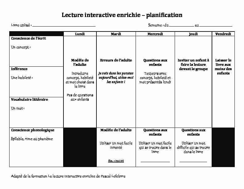 Lecture interactive enrichie – planification