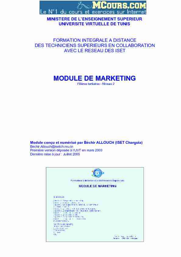 Module de marketing - Niveau 2 ISET ( filières tertiaires)