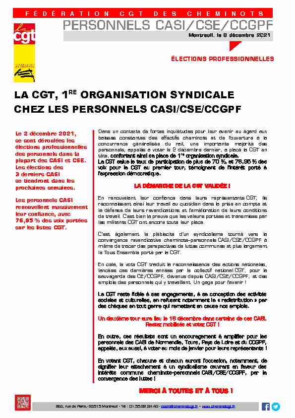 Tract aux personnels CASI/CSE/CCGPF sur les élections