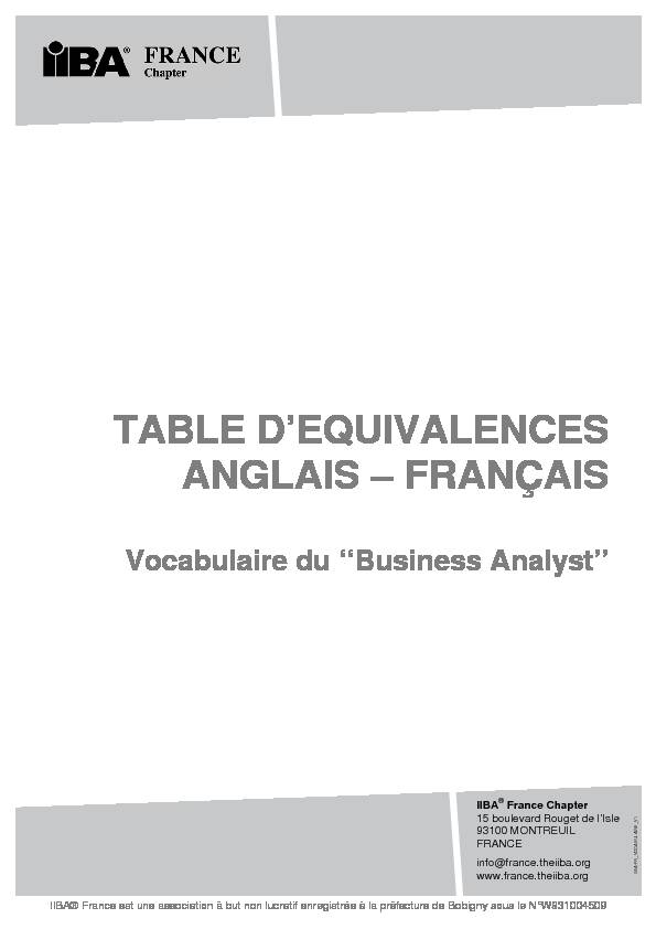 TABLE DEQUIVALENCES ANGLAIS – FRANÇAIS