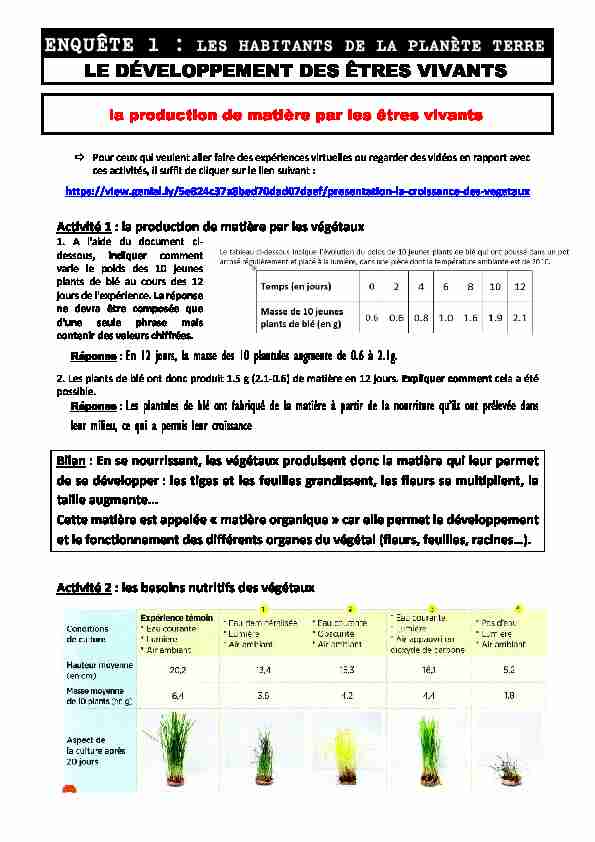 [PDF] SVT 6e - travail 1 - correction   bilans - Collège Louis Bonnemaille