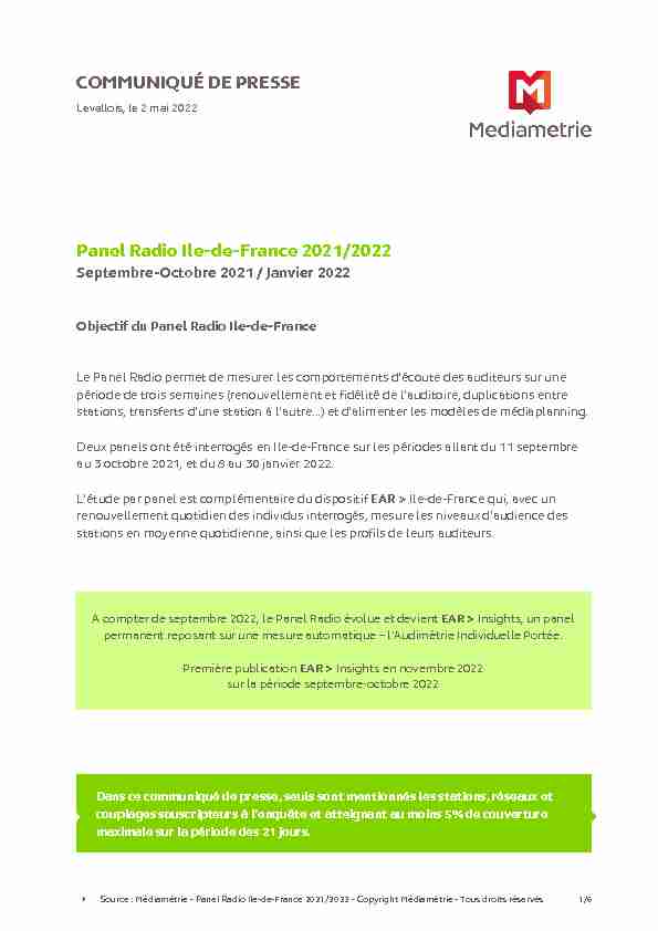 Panel Radio Ile-de-France 2021/2022