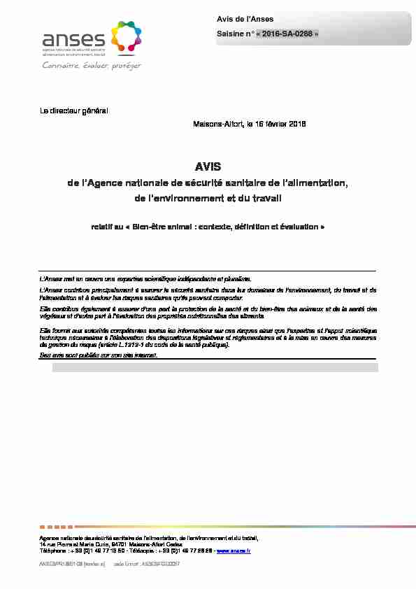 [PDF] AVIS de lAnses relatif au « Bien-être animal : contexte, définition et
