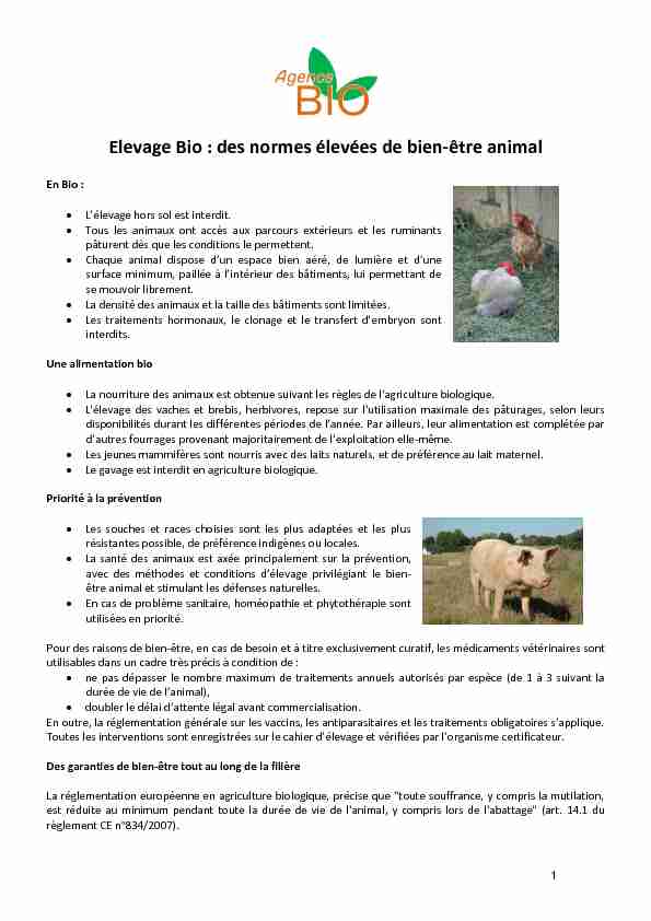 [PDF] Elevage Bio : des normes élevées de bien-être animal - Agence Bio