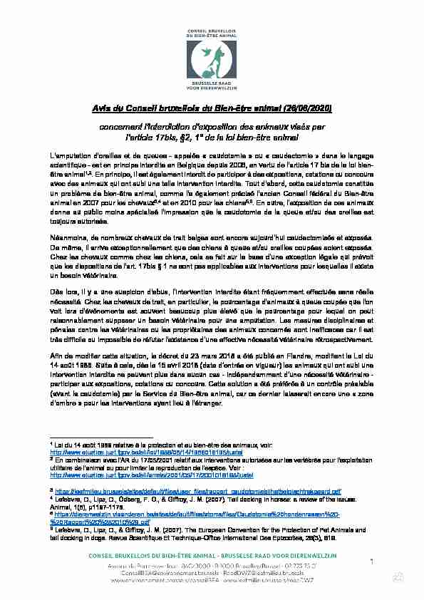 Avis du Conseil bruxellois du Bien-être animal (26/06/2020