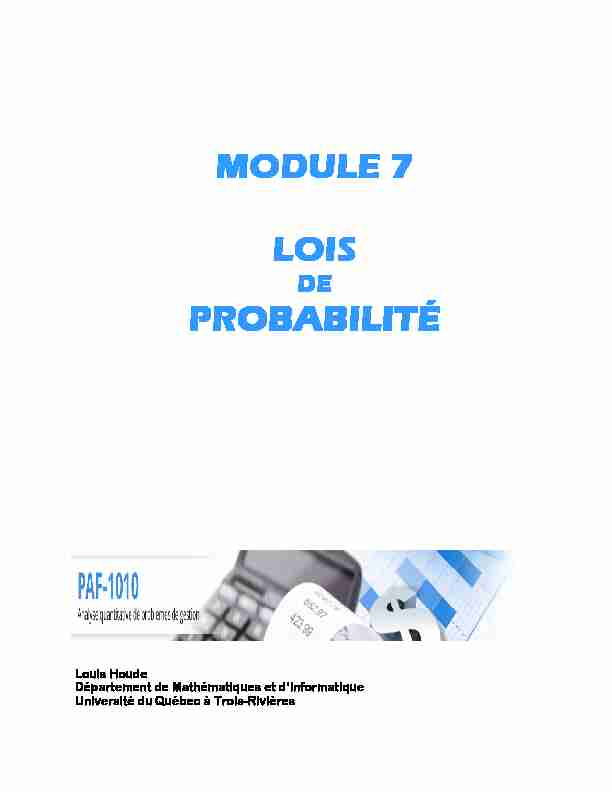 [PDF] MODULE 7 LOIS PROBABILITÉ PROBABILITÉ - Université du Québec