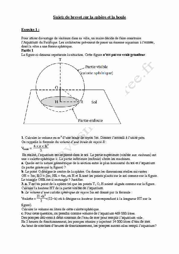 Exercices corrigés de maths sur la sphère et la boule en 3ème