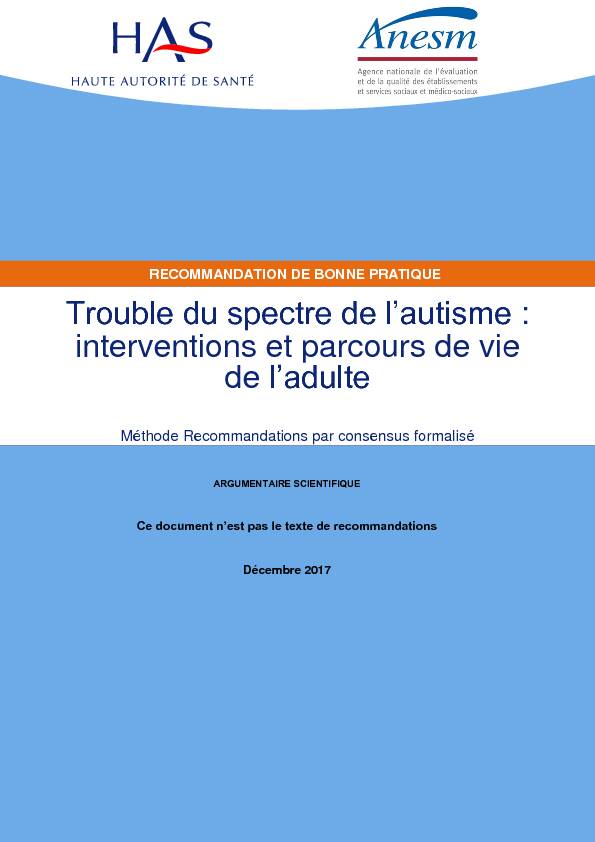 [PDF] Trouble du spectre de lautisme : interventions et parcours de vie de