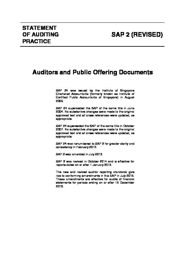 SAP 2 (REVISED) Auditors and Public Offering Documents