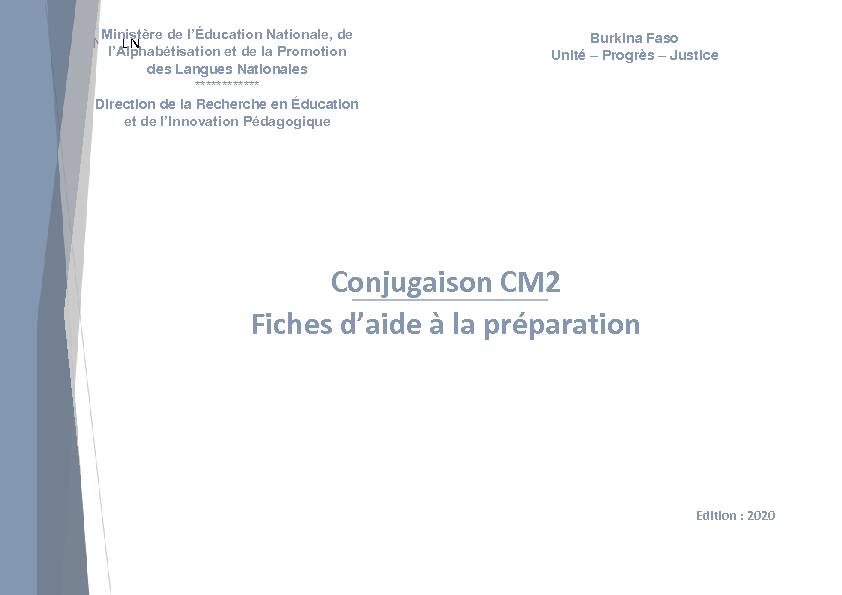 [PDF] Conjugaison CM2 Fiches daide à la préparation - Faso e-education