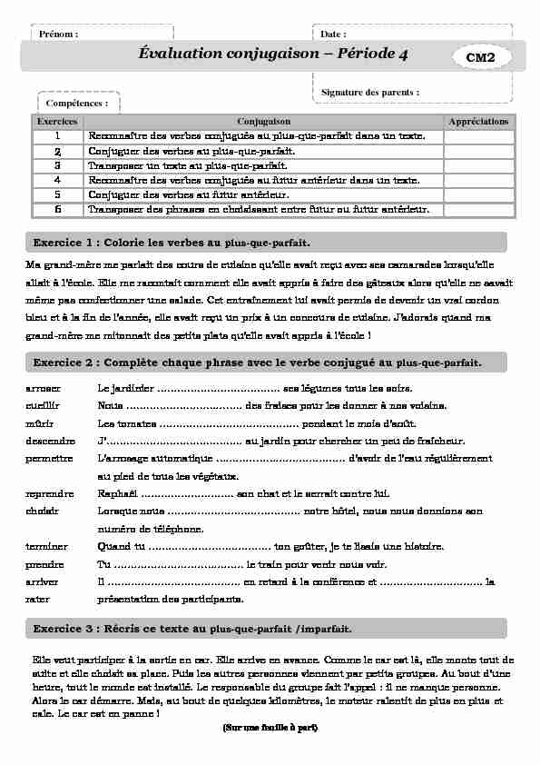 [PDF] Évaluation conjugaison – Période 4
