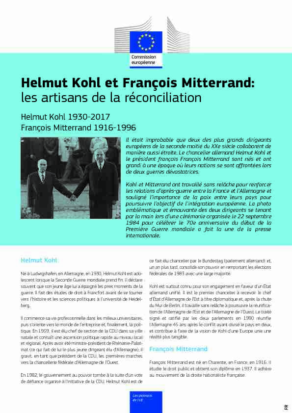 Helmut Kohl et François Mitterrand: les artisans de la réconciliation