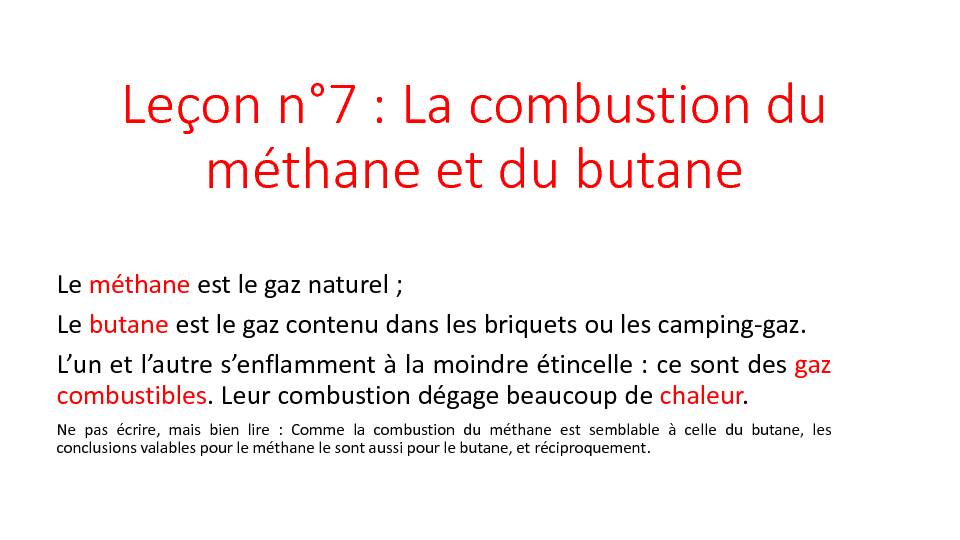 Leçon n°7 : La combustion du méthane et du butane