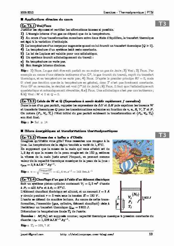 [PDF] Exercices - Thermodynamique ? PTSI