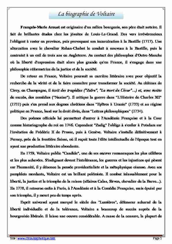 La biographie de Voltaire - CHTOUKAPHYSIQUE