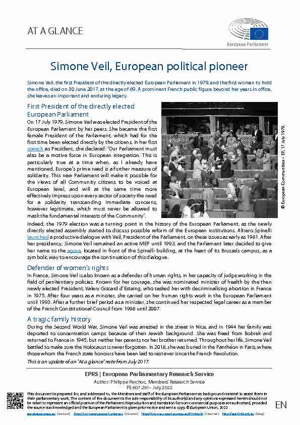 Simone Veil European political pioneer - European Parliament