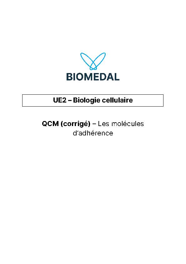 UE2 – Biologie cellulaire QCM (corrigé) – Les molécules d