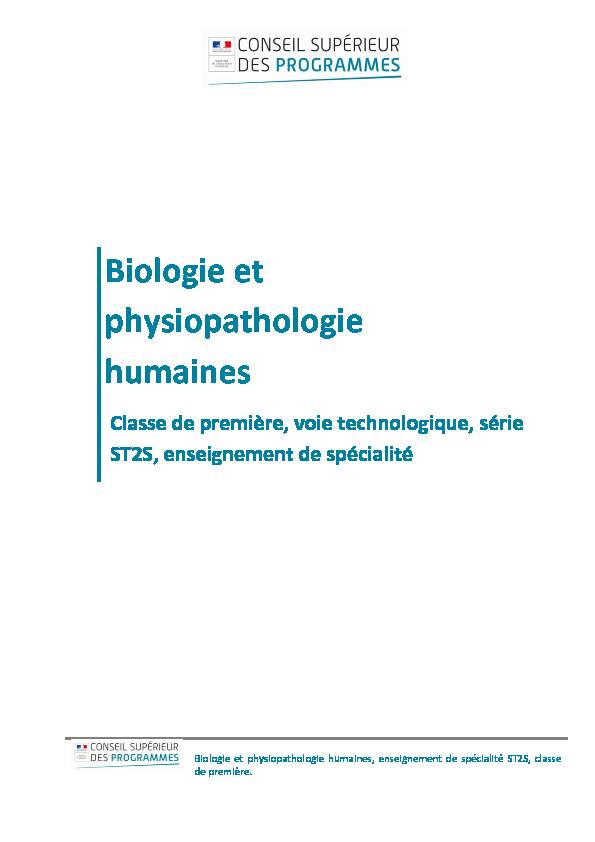 Biologie et physiopathologie humaines - Education