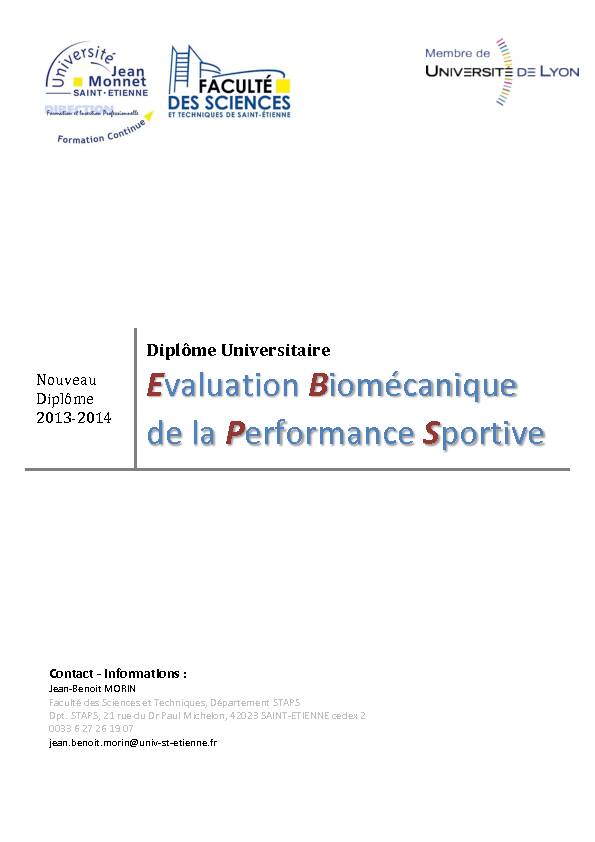 DU Evaluation Biomecanique de la Performance Sportive COURT 3