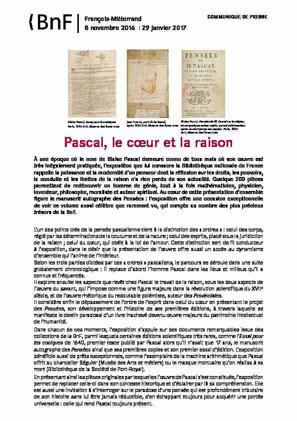 Blaise Pascal Pascal le cœur et la raison - BnF
