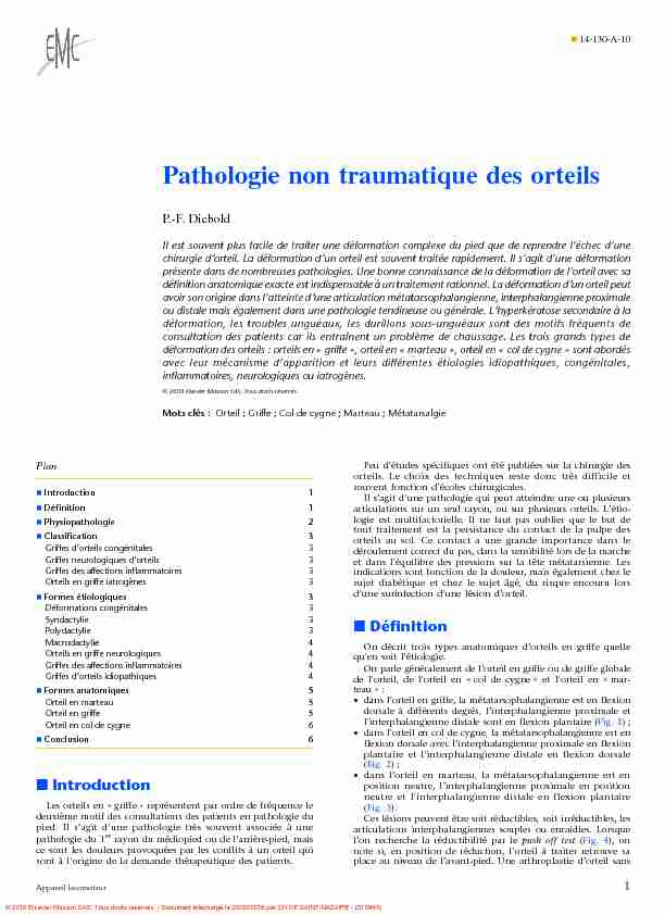 [PDF] Pathologie non traumatique des orteils