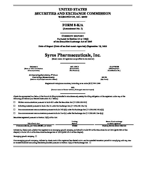 Syros Pharmaceuticals Inc