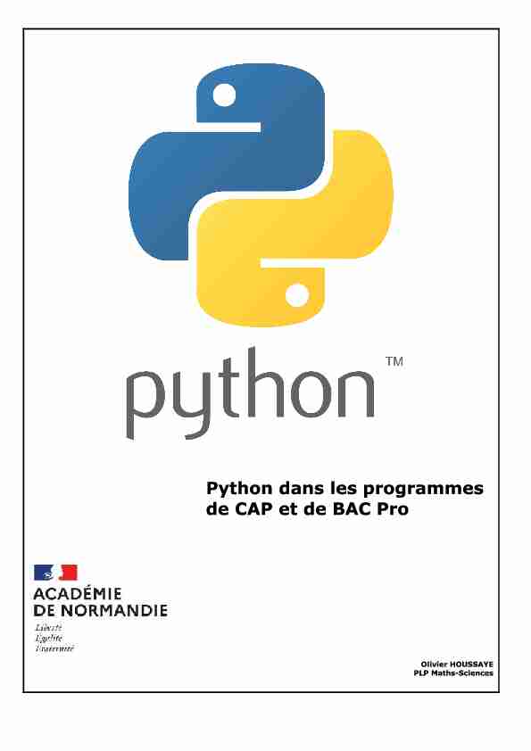 Python dans les programmes de CAP et de BAC Pro - Math