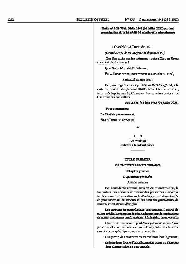 Dahir n°1-21-76 du 14 juillet 2021 portant promulgation de la loi n